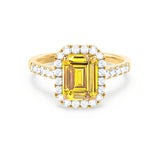 ESME - Emerald Lab-Grown Yellow Sapphire & Diamond 18k Yellow Gold Halo Engagement Ring Lily Arkwright