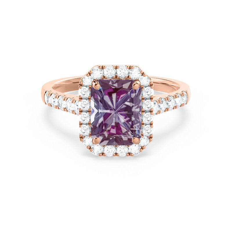ESME - Radiant Lab-Grown Alexandrite & Diamond 18k Rose Gold Halo Engagement Ring Lily Arkwright