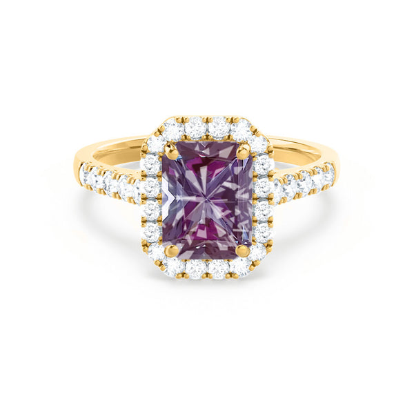 ESME - Radiant Lab-Grown Alexandrite & Diamond 18k Yellow Gold Halo Engagement Ring Lily Arkwright