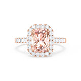 ESME - Radiant Lab-Grown Champagne Sapphire & Diamond 18k Rose Gold Halo Engagement Ring Lily Arkwright