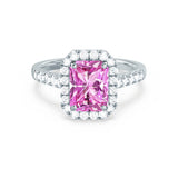 ESME - Radiant Lab-Grown Pink Sapphire & Diamond Platinum 950 Halo Engagement Ring Lily Arkwright