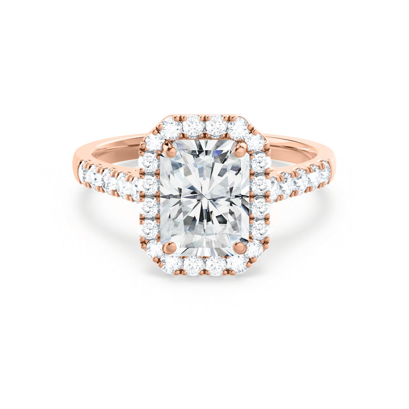 ESME - Radiant Lab Diamond 18k Rose Gold Halo Engagement Ring Lily Arkwright