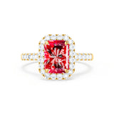 ESME - Radiant Lab-Grown Ruby & Diamond 18k Yellow Gold Halo Engagement Ring Lily Arkwright