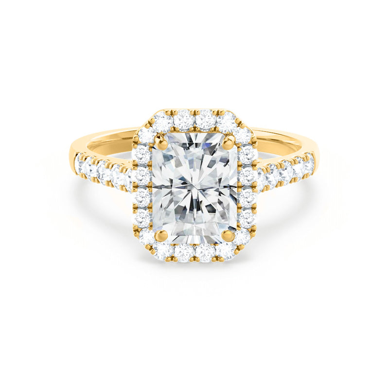 ESME - Radiant Moissanite & Diamond 18k Yellow Gold Halo Rings Engagement Ring Lily Arkwright