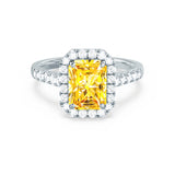 ESME - Radiant Lab-Grown Yellow Sapphire & Diamond 18k White Gold Halo Engagement Ring Lily Arkwright