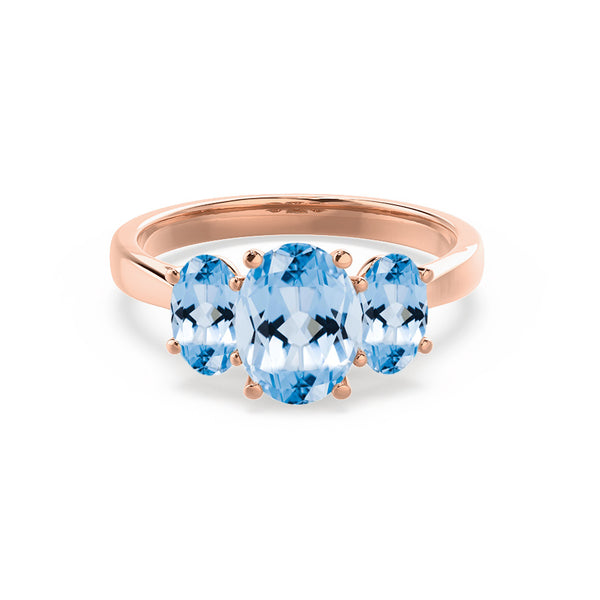 EVERDEEN - Oval Aqua Spinel 18k Rose Gold Trilogy Ring Engagement Ring Lily Arkwright