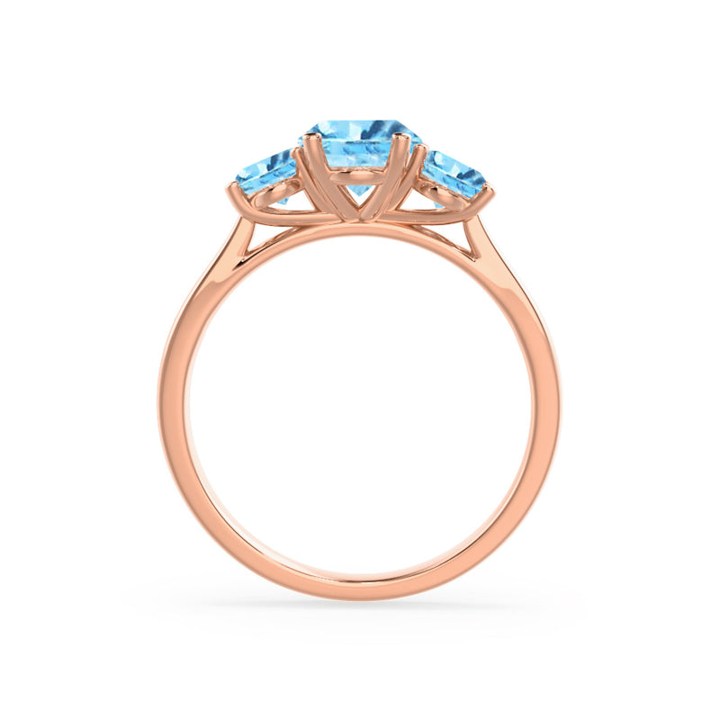 EVERDEEN - Oval Aqua Spinel 18k Rose Gold Trilogy Ring Engagement Ring Lily Arkwright