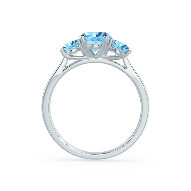 EVERDEEN - Oval Aqua Spinel 18k White Gold Trilogy Ring Engagement Ring Lily Arkwright