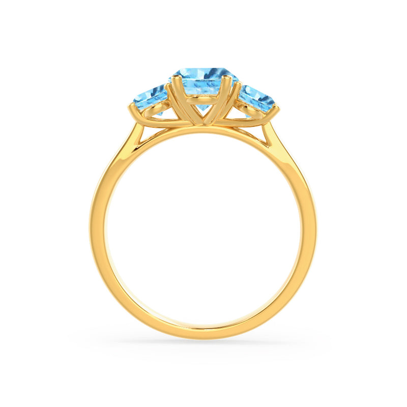 EVERDEEN - Oval Aqua Spinel 18k Yellow Gold Trilogy Ring Engagement Ring Lily Arkwright