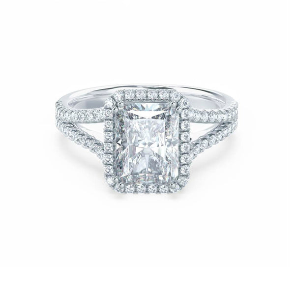 EVERLY - Radiant Moissanite & Diamond 950 Platinum Split Shank Halo Ring Engagement Ring Lily Arkwright