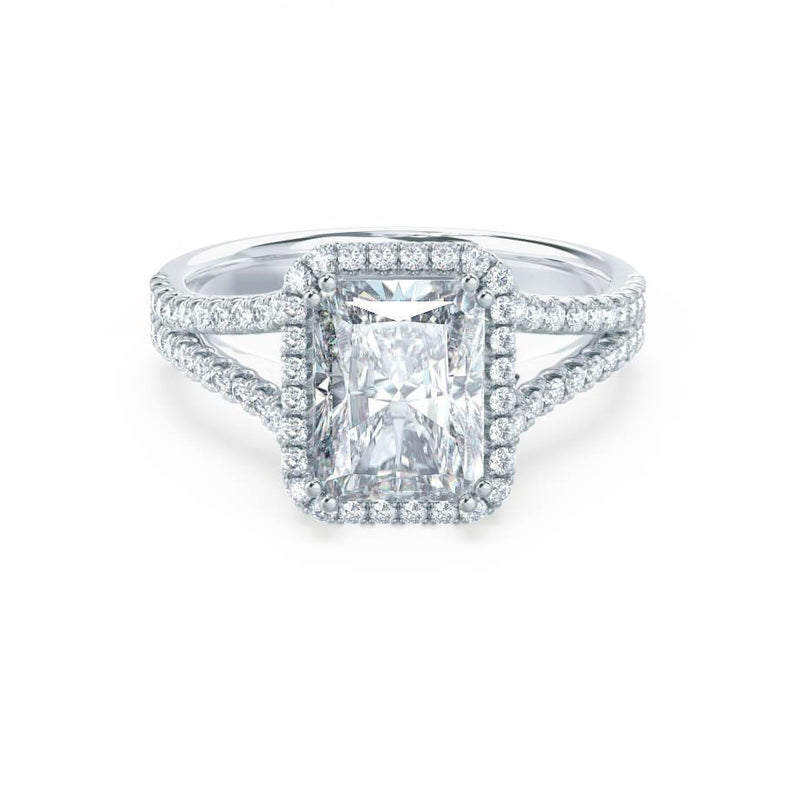 EVERLY - Radiant Lab Diamond & Diamond Platinum Split Shank Halo Engagement Ring Lily Arkwright