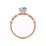 HOPE - Princess Aqua Spinel & Diamond 18k Rose Gold Vintage Shoulder Set Engagement Ring Lily Arkwright