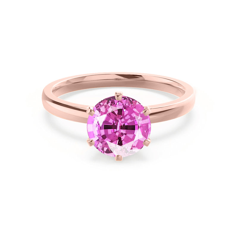 JULIET - Chatham® Round Pink Sapphire Solitaire Engagement Ring 18k Rose Gold