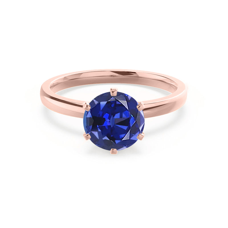 JULIET - Chatham® Round Blue Sapphire Solitaire Engagement Ring 18k Rose Gold