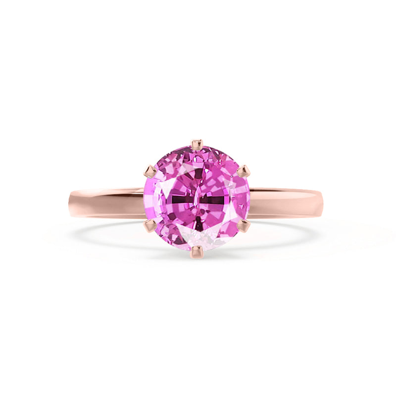 JULIET - Chatham® Round Pink Sapphire Solitaire Engagement Ring 18k Rose Gold