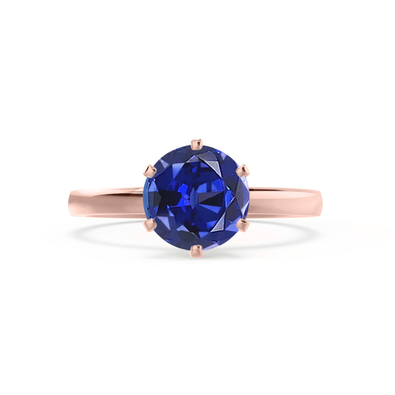 JULIET - Chatham® Round Blue Sapphire Solitaire Engagement Ring 18k Rose Gold