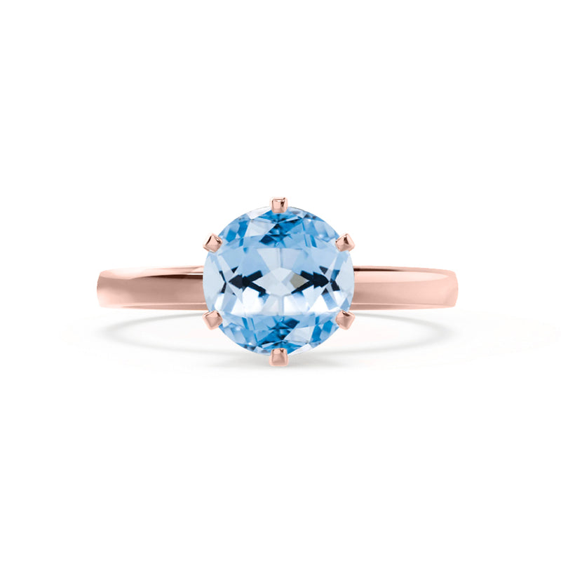 JULIET - Chatham® Round Aqua Spinel Solitaire Engagement Ring 18k Rose Gold