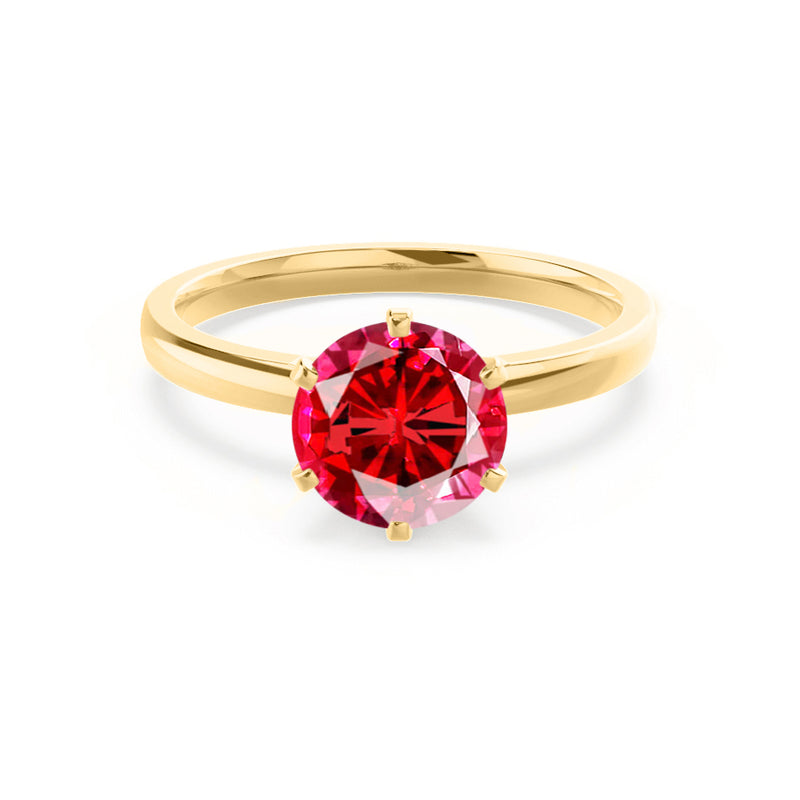 JULIET - Chatham® Round Ruby Solitaire Engagement Ring 18k Yellow Gold