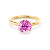 JULIET - Chatham® Round Pink Sapphire Solitaire Engagement Ring 18k Yellow Gold