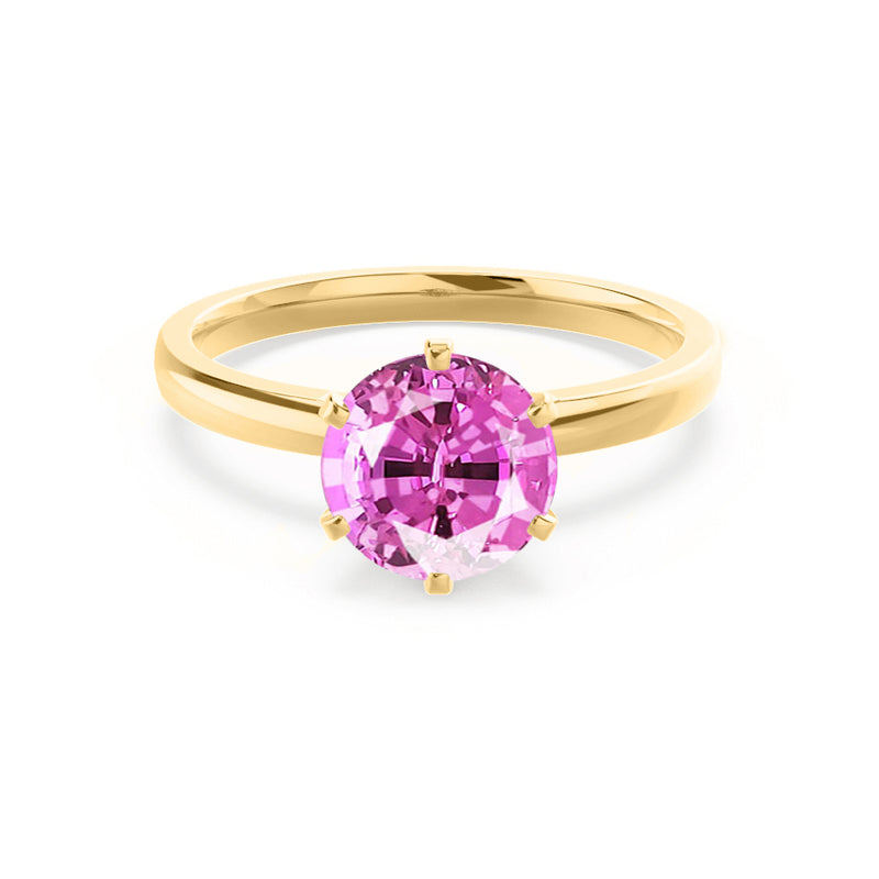 JULIET - Chatham® Round Pink Sapphire Solitaire Engagement Ring 18k Yellow Gold