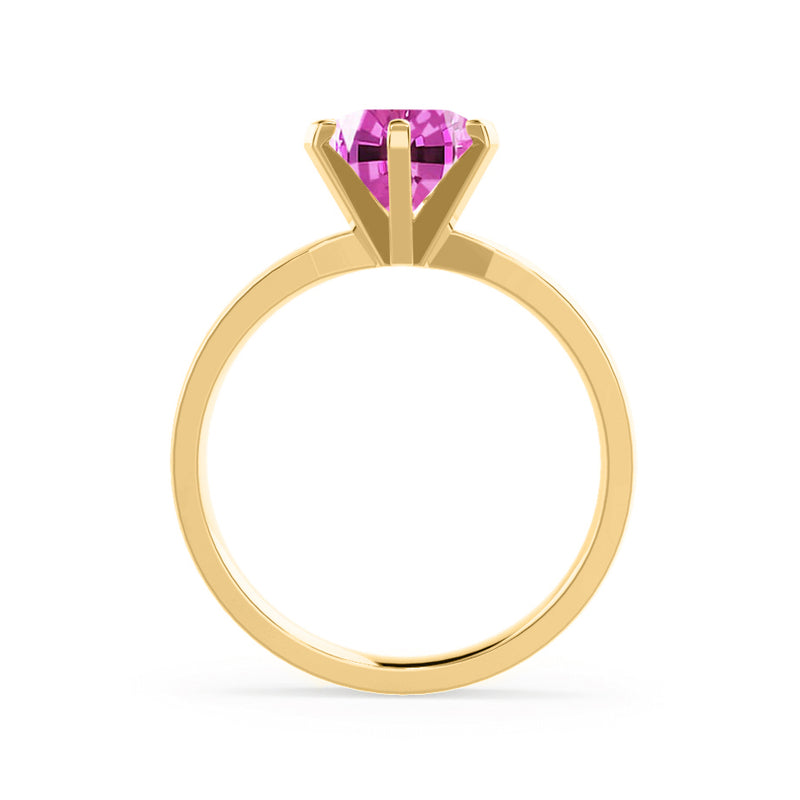 JULIET - Chatham® Round Pink Sapphire Solitaire Engagement Ring 18k Yellow Gold