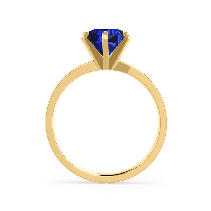 JULIET - Chatham® Round Blue Sapphire Solitaire Engagement Ring 18k Yellow Gold