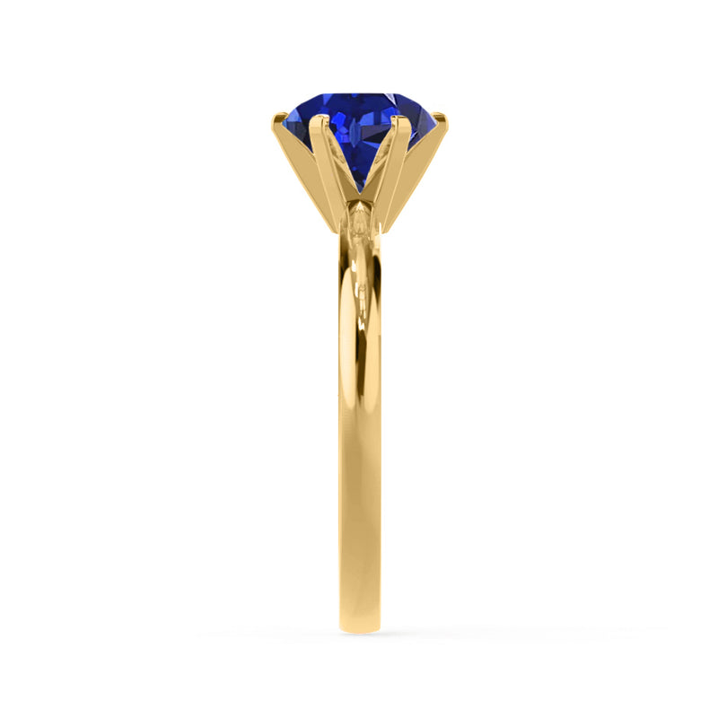 JULIET - Chatham® Round Blue Sapphire Solitaire Engagement Ring 18k Yellow Gold