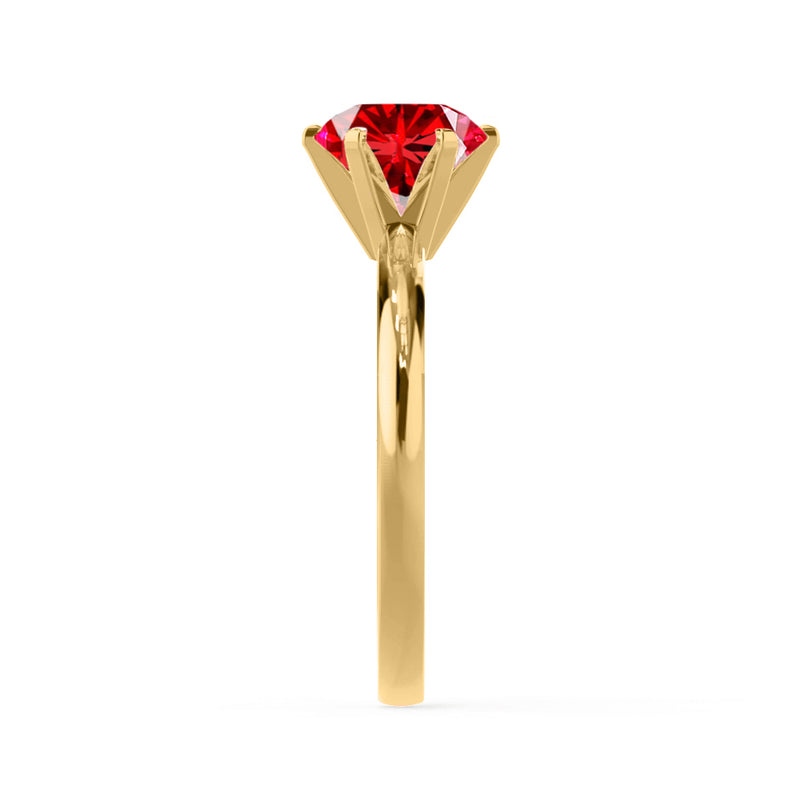 JULIET - Chatham® Round Ruby Solitaire Engagement Ring 18k Yellow Gold