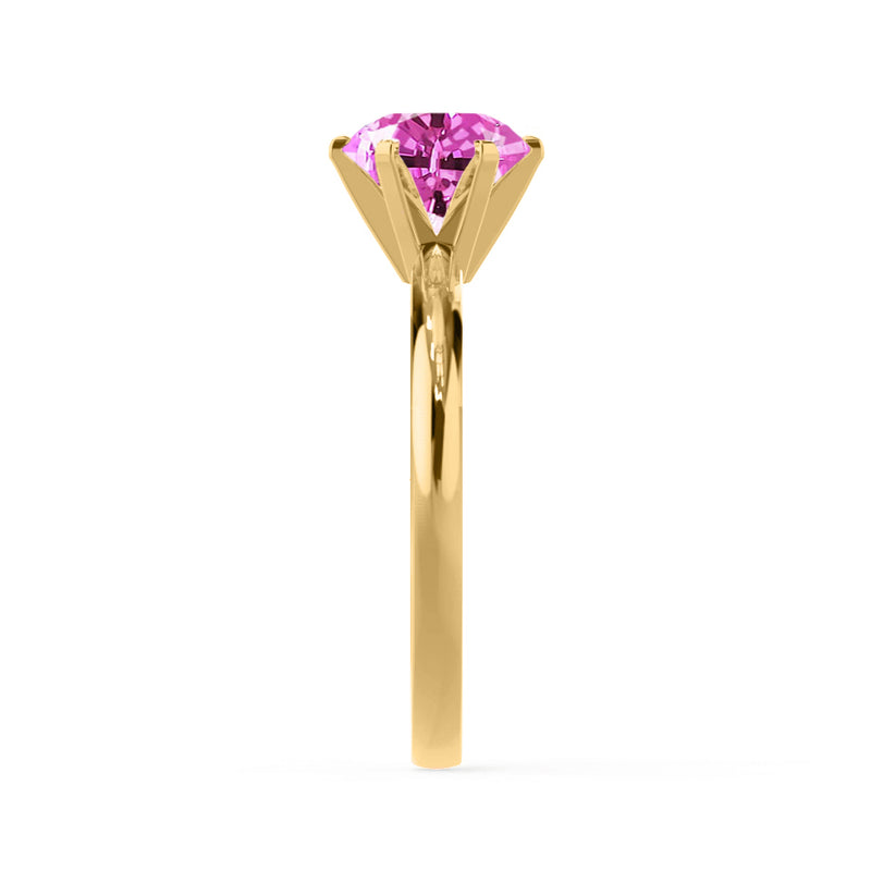JULIET - Chatham® Round Pink Sapphire Solitaire Engagement Ring 18k Yellow Gold