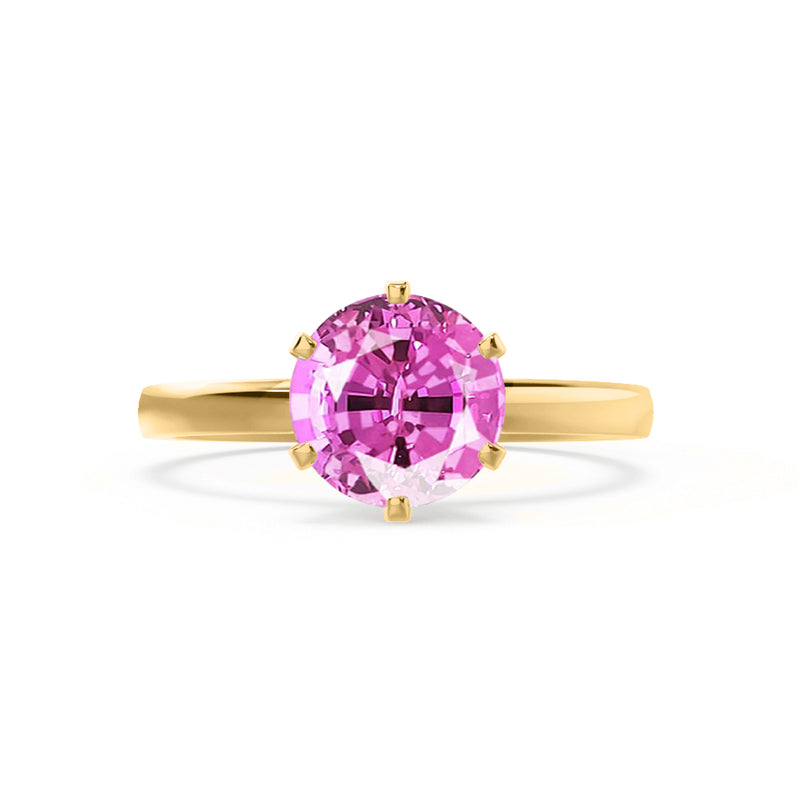 JULIET - Chatham® Round Pink Sapphire Solitaire Engagement Ring 18k Yellow Gold