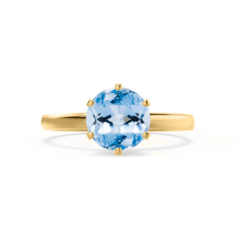 JULIET - Chatham® Round Aqua Spinel Solitaire Engagement Ring 18k Yellow Gold