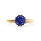 JULIET - Chatham® Round Blue Sapphire Solitaire Engagement Ring 18k Yellow Gold
