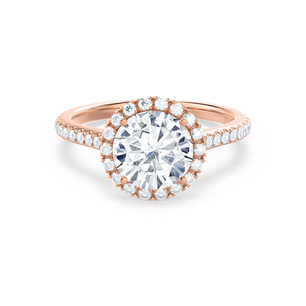 LAVENDER - Round Moissanite & Diamond 18k Rose Gold Petite Halo Ring Engagement Ring Lily Arkwright
