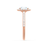 LAVENDER - Round Moissanite & Diamond 18k Rose Gold Petite Halo Ring Engagement Ring Lily Arkwright