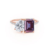 CELESTE - Toi Et Moi Chatham® Alexandrite Emerald & Lab Diamond Pear Cut Ring 18k Rose Gold