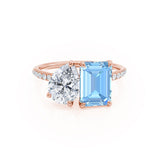 CELESTE - Toi Et Moi Chatham® Aqua Spinel Emerald & Lab Diamond Pear Cut Ring 18k Rose Gold