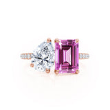 CELESTE - Toi Et Moi Chatham® Pink Sapphire Emerald & Lab Diamond Pear Cut Ring 18k Rose Gold