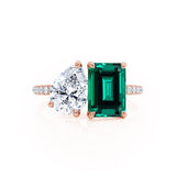CELESTE - Toi Et Moi Chatham® Green Emerald & Lab Diamond Pear Cut Ring 18k Rose Gold