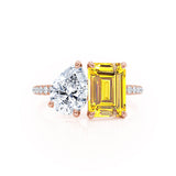 CELESTE - Toi Et Moi Chatham® Yellow Sapphire Emerald & Lab Diamond Pear Cut Ring 18k Rose Gold