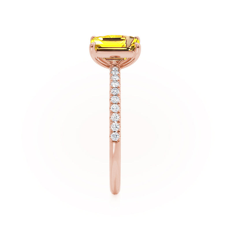 CELESTE - Toi Et Moi Chatham® Yellow Sapphire Emerald & Lab Diamond Pear Cut Ring 18k Rose Gold