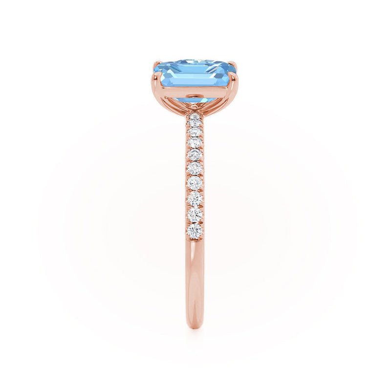 CELESTE - Toi Et Moi Chatham® Aqua Spinel Emerald & Lab Diamond Pear Cut Ring 18k Rose Gold