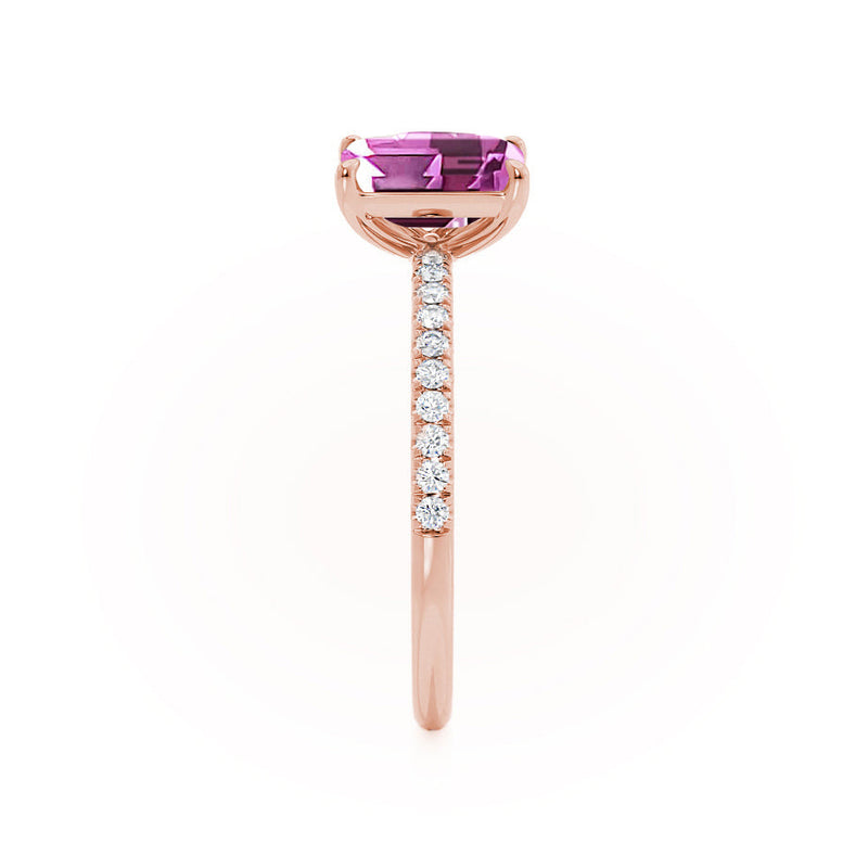 CELESTE - Toi Et Moi Chatham® Pink Sapphire Emerald & Lab Diamond Pear Cut Ring 18k Rose Gold