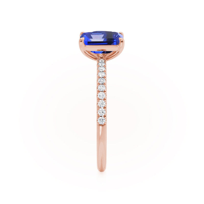 CELESTE - Toi Et Moi Chatham® Sapphire Emerald & Lab Diamond Pear Cut Ring 18k Rose Gold