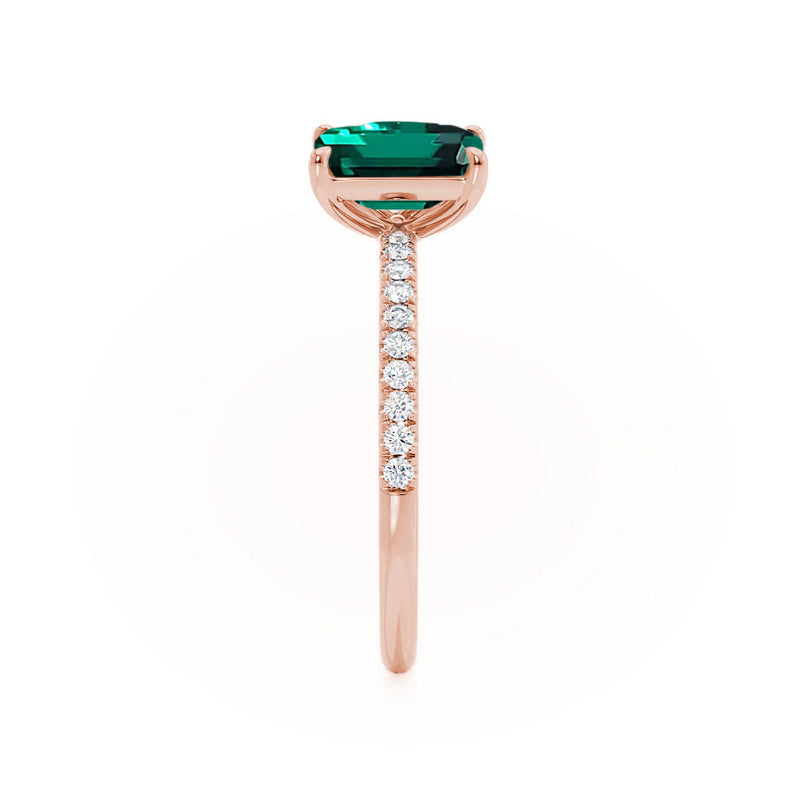 CELESTE - Toi Et Moi Chatham® Green Emerald & Lab Diamond Pear Cut Ring 18k Rose Gold
