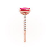 CELESTE - Toi Et Moi Chatham® Ruby Emerald & Lab Diamond Pear Cut Ring 18k Rose Gold