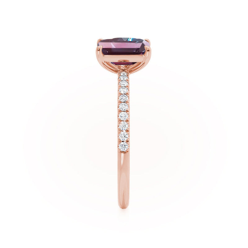 CELESTE - Toi Et Moi Chatham® Alexandrite Emerald & Lab Diamond Pear Cut Ring 18k Rose Gold