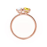 CELESTE - Toi Et Moi Chatham® Yellow Sapphire Emerald & Lab Diamond Pear Cut Ring 18k Rose Gold