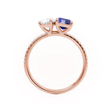 CELESTE - Toi Et Moi Chatham® Sapphire Emerald & Lab Diamond Pear Cut Ring 18k Rose Gold