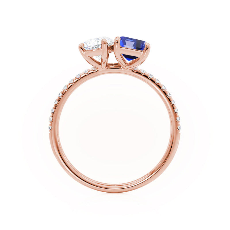 CELESTE - Toi Et Moi Chatham® Sapphire Emerald & Lab Diamond Pear Cut Ring 18k Rose Gold