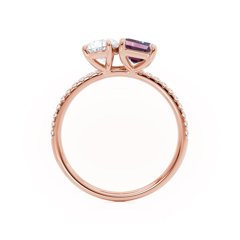 CELESTE - Toi Et Moi Chatham® Alexandrite Emerald & Lab Diamond Pear Cut Ring 18k Rose Gold